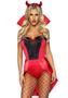 Leg Avenue Devilish Darling Tux And Tails Bodysuit With Stay Up Collar, Pin-on Devil Tail, And Sequin Devil Horn Headband (3 Piece) - Xsmall - Red